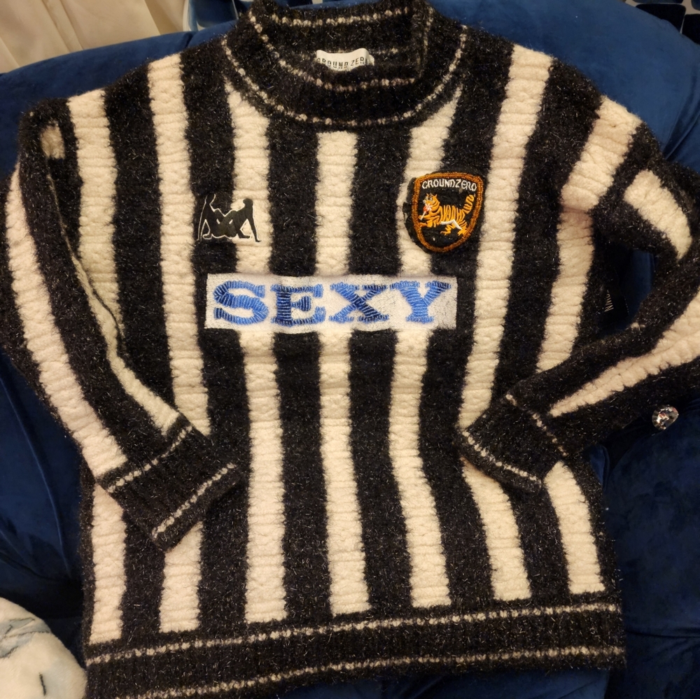 Ground Zero Football Embroidered Sweater Black/White
